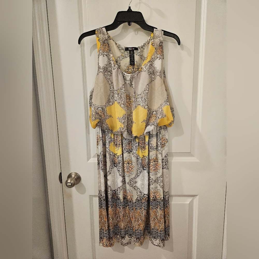 Style & Co grey and yellow print dress size M